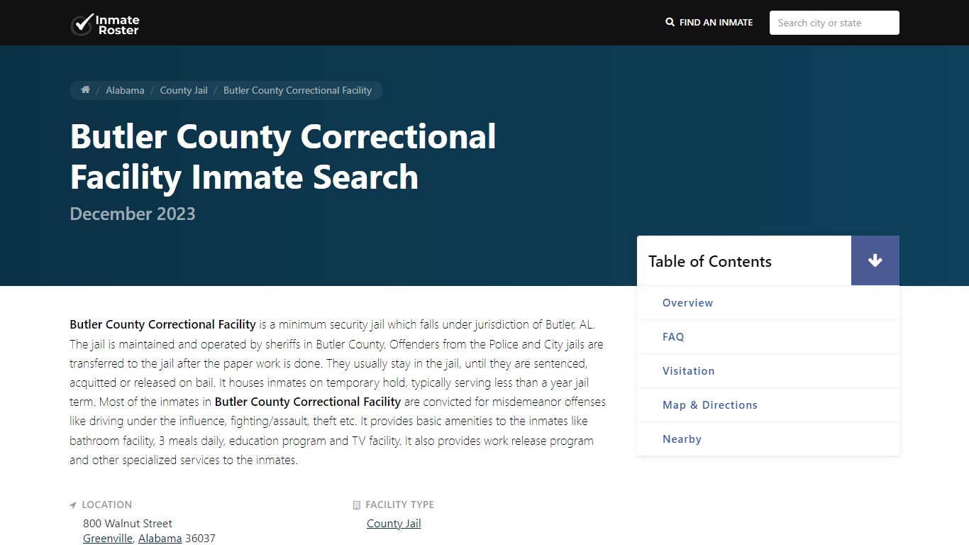 Inmate Search | Butler County Correctional Facility - Greenville, AL